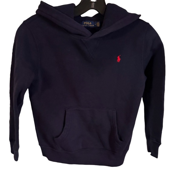 Ralph Lauren Polo Boys Navy Blue Hoodie Pullover Size 7 Red Pony Logo - Picture 1 of 10